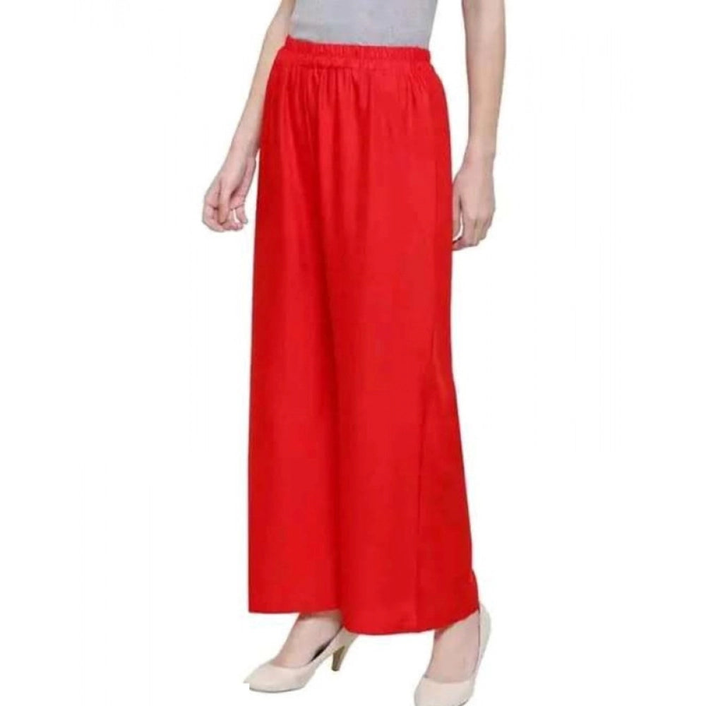 Amfyn Women's Casual Rayon Solid Ankle Length Palazzo (Red, Free Size)
