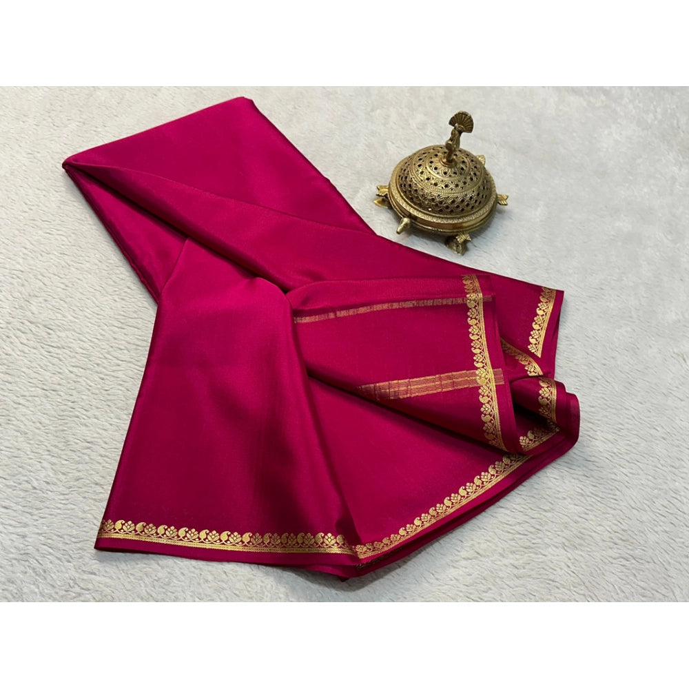 Amfyn Women's Crepe Chit Pallu Solid Saree With Unstitched Blouse 5.5Mtr (Pink)