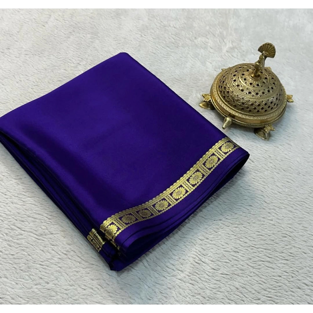 Amfyn Women's Crepe Chit Pallu Solid Saree With Unstitched Blouse 5.5Mtr (Dark Purple)