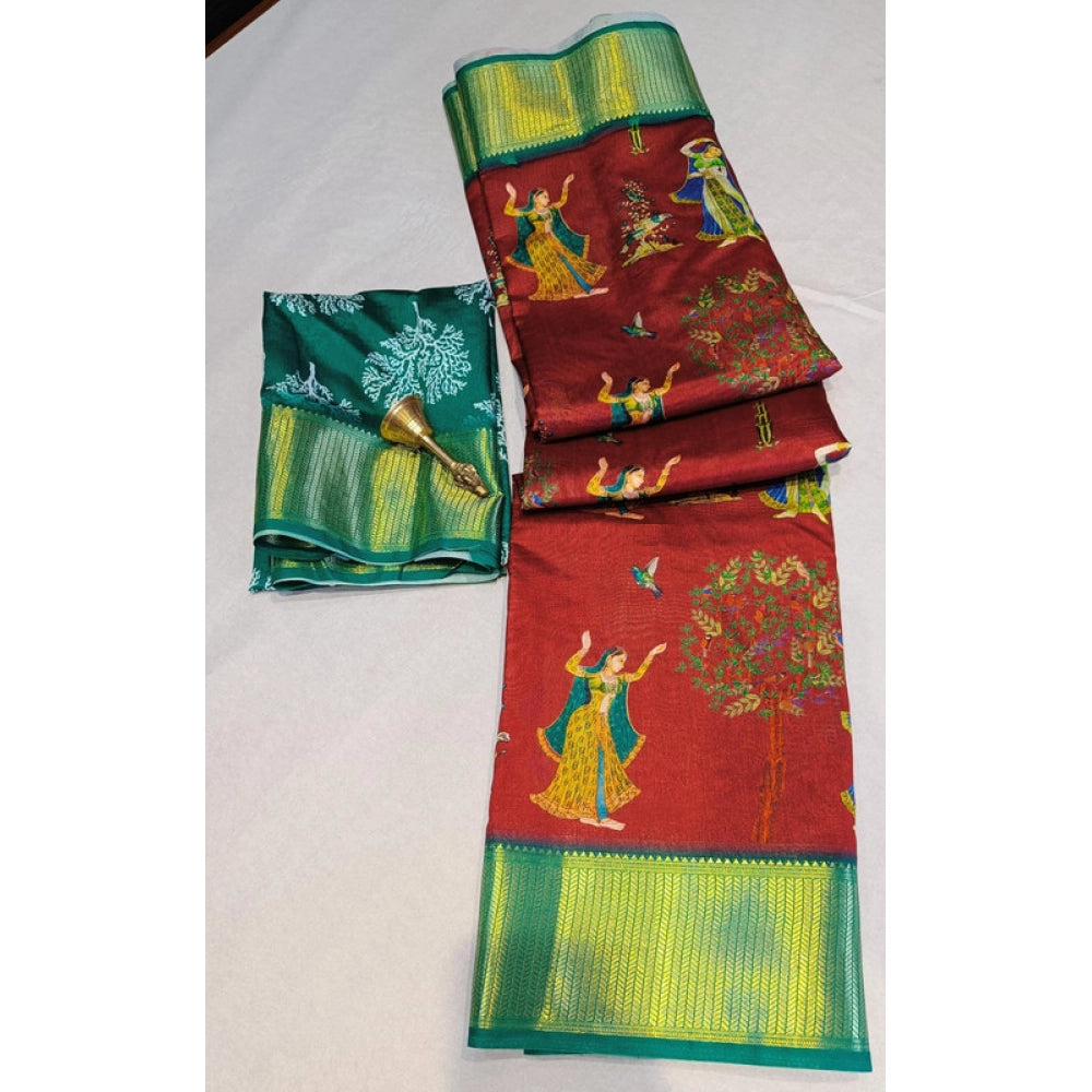 Amfyn Women's Digital Dolla Silk Printed Saree With Unstitched Blouse 5.5Mtr (Brown)