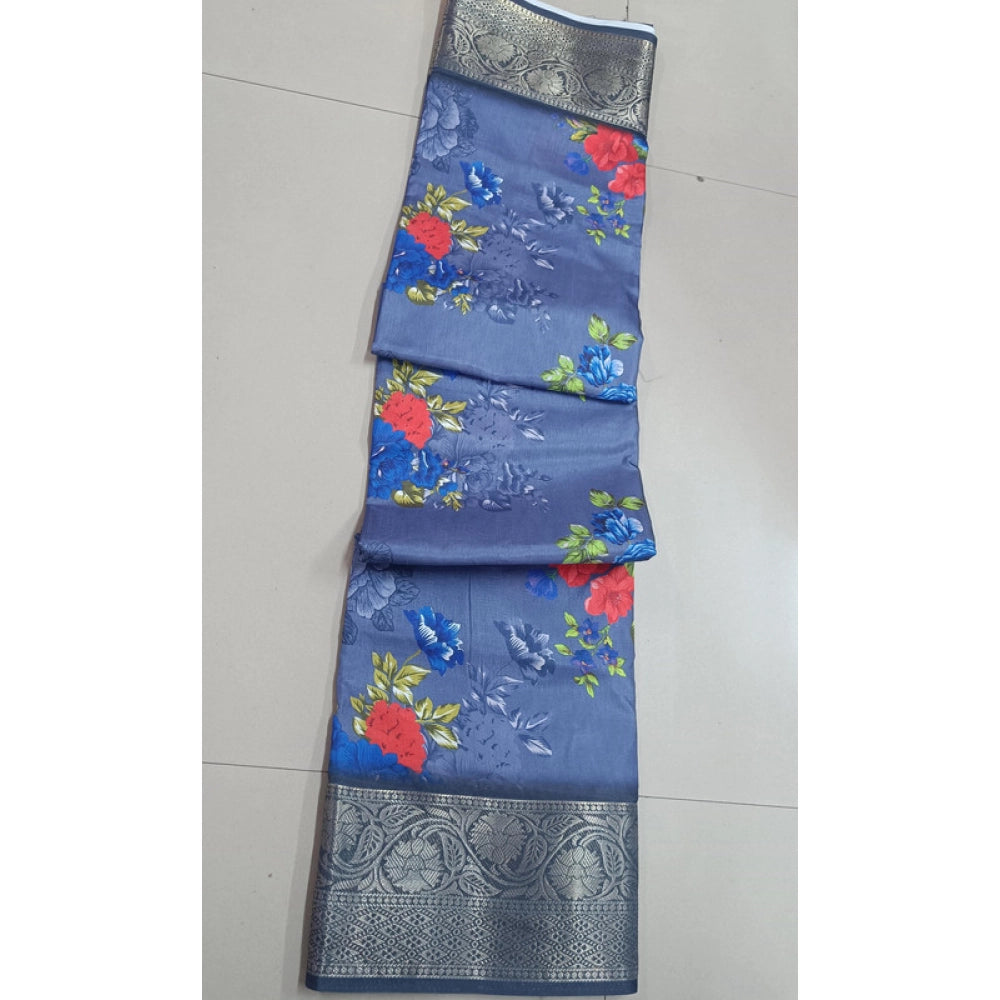 Amfyn Women's Digital Dolla Silk Printed Saree With Unstitched Blouse 5.5Mtr (Grey)