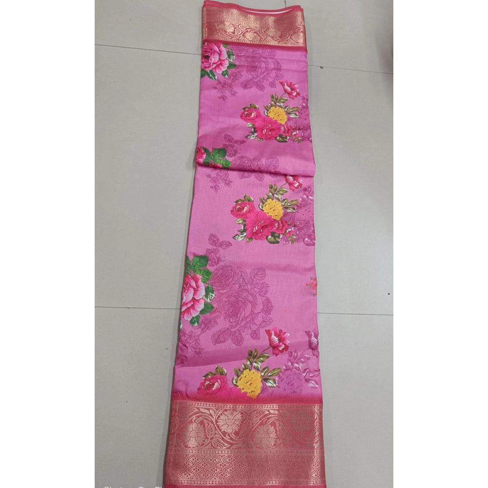 Amfyn Women's Digital Dolla Silk Printed Saree With Unstitched Blouse 5.5Mtr (Pink)