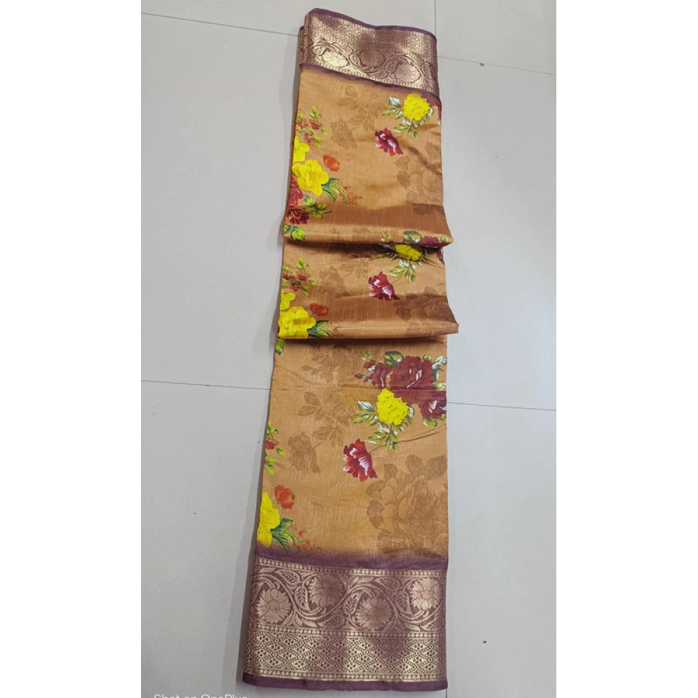 Amfyn Women's Digital Dolla Silk Printed Saree With Unstitched Blouse 5.5Mtr (Mustard)