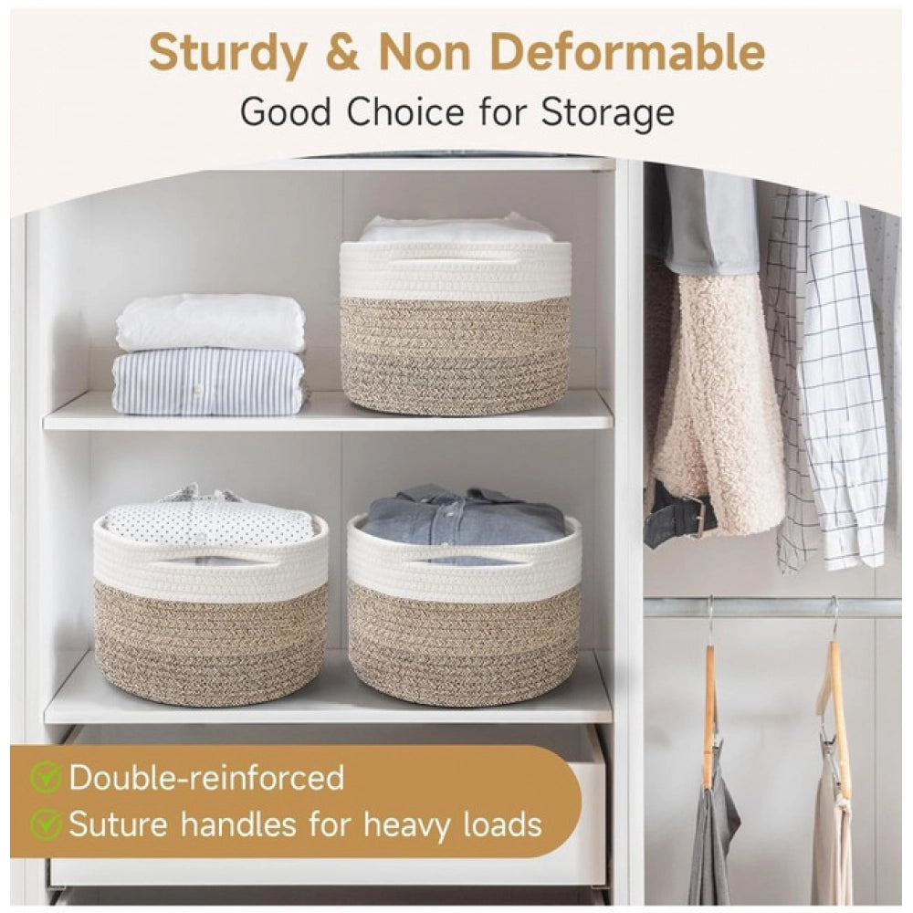 Amfyn Cotton Kidi 9x7 Inch Pack of 3 Storage Basket For Clothes (Kidi White)