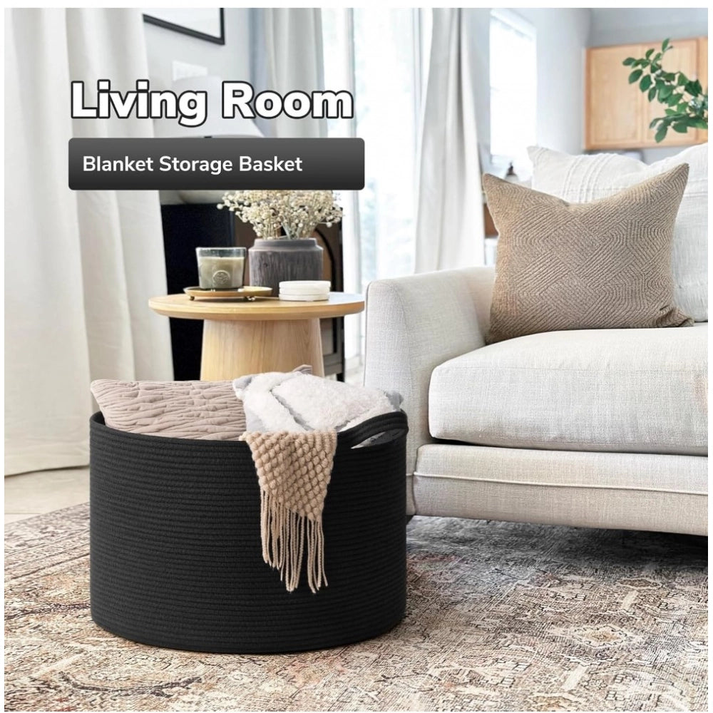 Amfyn Cotton Basket 14x12 Inch Storage Basket For Clothes (Black)