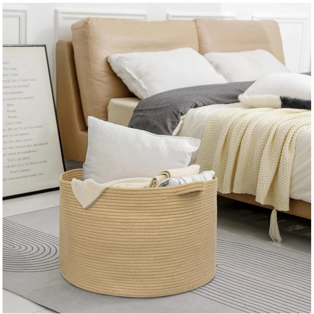 Amfyn Cotton 14x12 Inch Pack of 1 Storage Basket For Clothes (Beige)