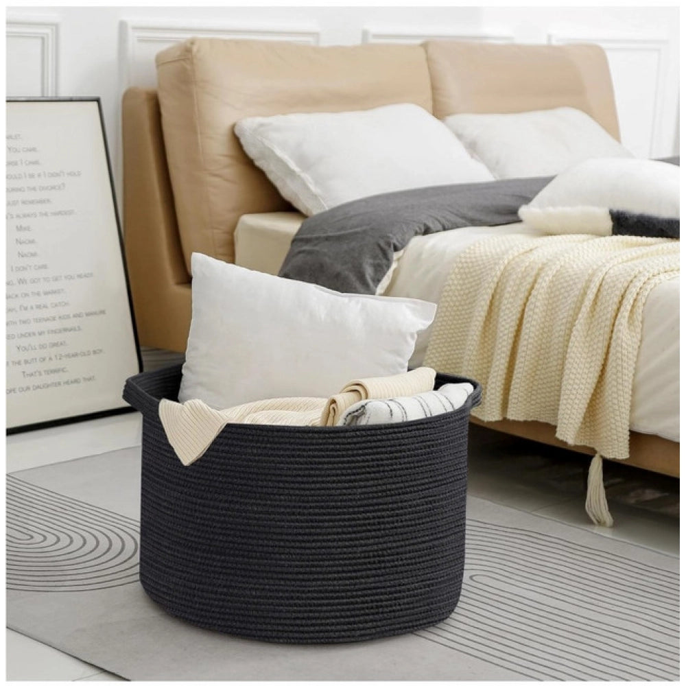Amfyn Cotton 14x12 Inch Pack of 1 Storage Basket For Clothes (Black)
