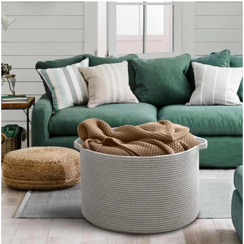 Amfyn Cotton 14x12 Inch Pack of 1 Storage Basket For Clothes (Gray)