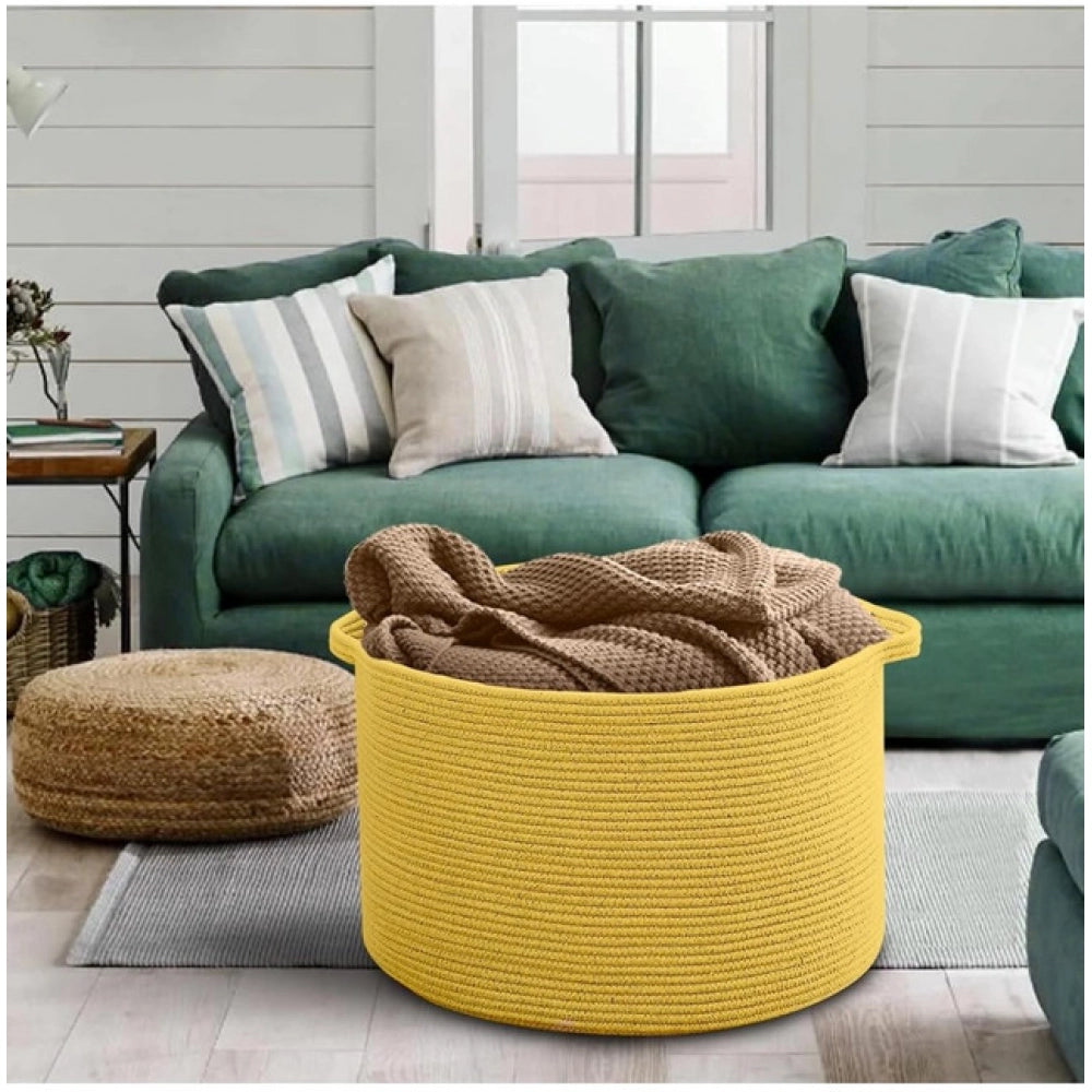 Amfyn Cotton 14x12 Inch Pack of 1 Storage Basket For Clothes (Yellow)