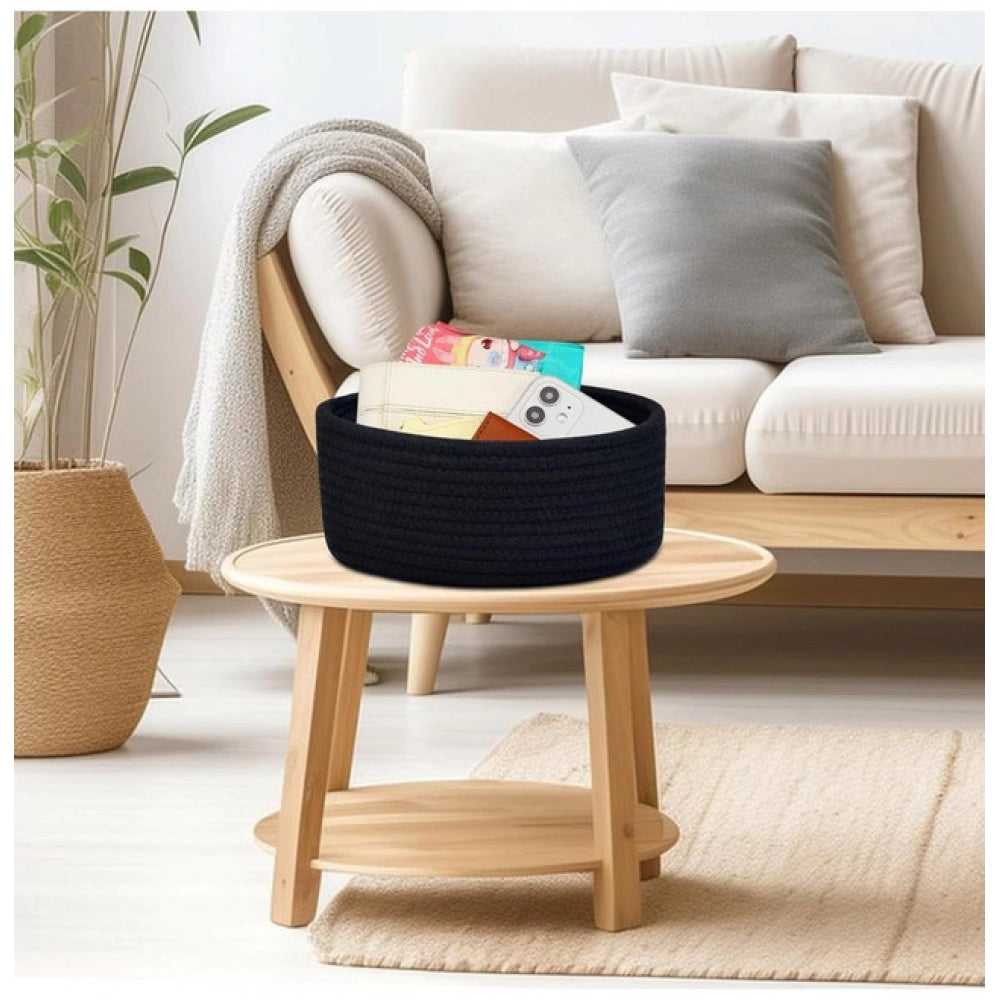 Amfyn Cotton 8x3 Inch Round 1 Pcs Bedside Organizer (Black)