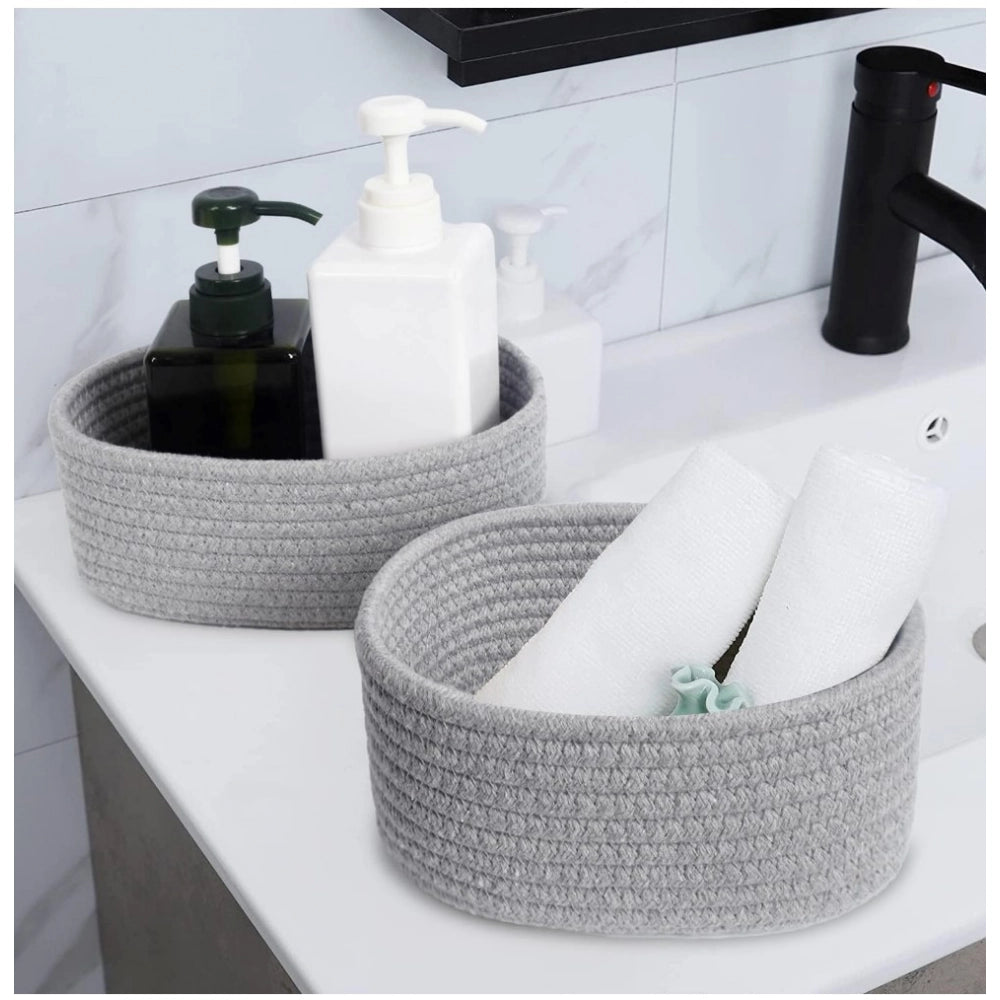 Amfyn Cotton 8x3 Inch Round 2 Set Bedside Organizer (Gray)