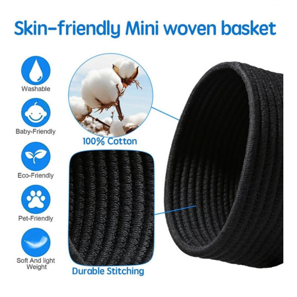 Amfyn Cotton 8x3 Inch Round 3 Set Bedside Organizer (Black)