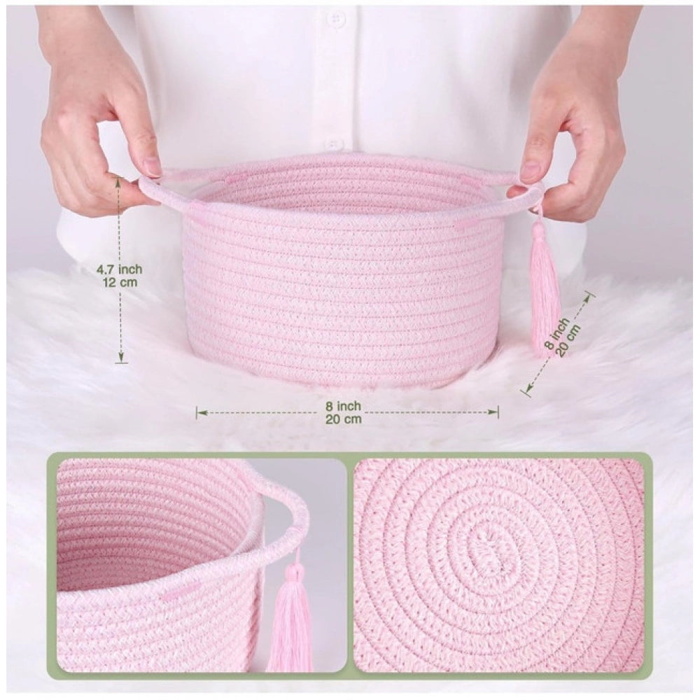 Amfyn Cotton 8x4 Inch Round 2 Set With Jhalar Bedside Organizer (Pink)