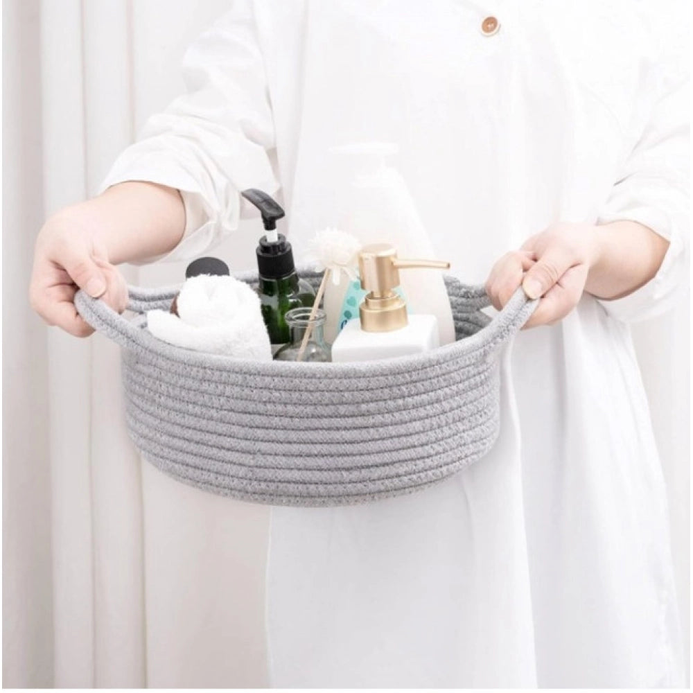 Amfyn Cotton 8x3 Inch Round Bedside Organizer (Gray)
