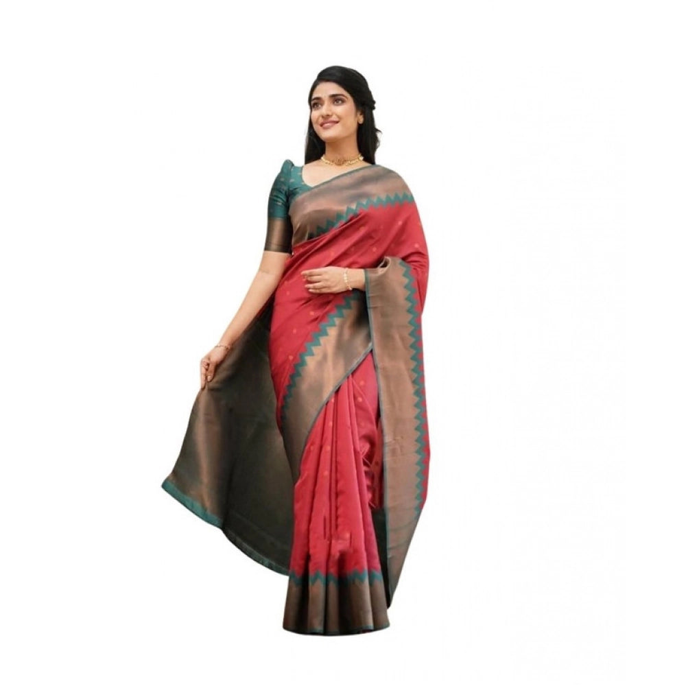 Amfyn Women's Soft Lichi Silk Printed Saree With Unstitched Blouse 5.5Mtr (Red)