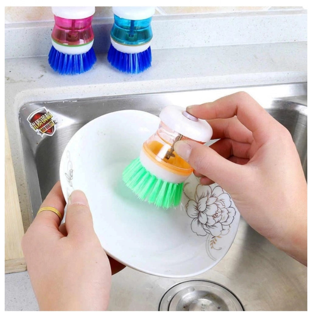 Amfyn Pack of 4_Plastic Wash Basin Brush Cleaner with Soap Dispenser – (Color: Assorted)