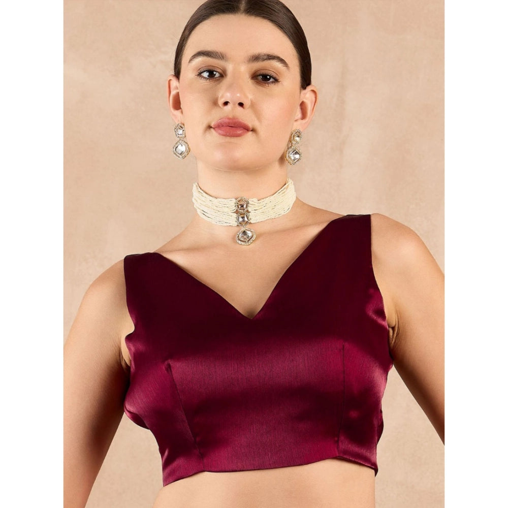Amfyn Women's Jimmy Choo solid Saree With Unstitched Blouse 5.5Mtr (Wine )