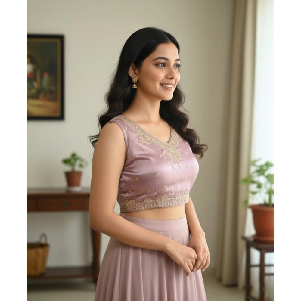 Amfyn Women's Zimmi Choo Embroidered V-Neck Padded Blouse (Lavender 38 Ready (Self Alterable 36–40)