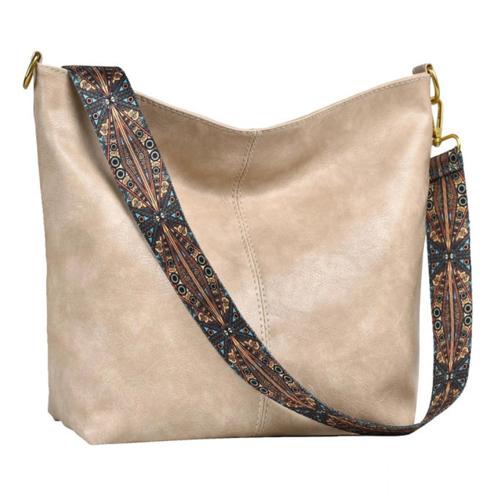 Amfyn Women's PU Leather Zipper Handbag (Beige)