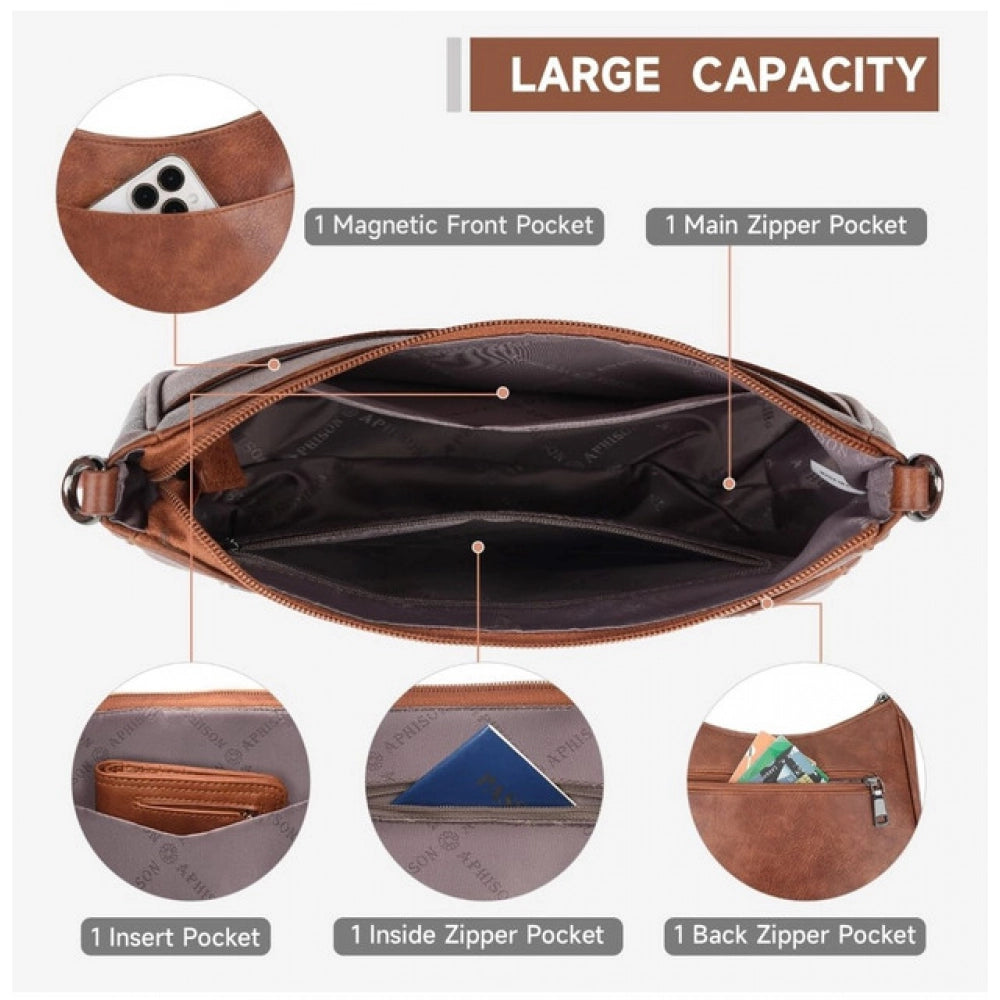 Amfyn Women's PU Leather Zipper Sling Bag