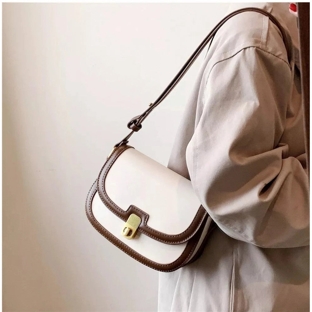 Amfyn Women's PU Leather Zipper Sling Bag (Beige)