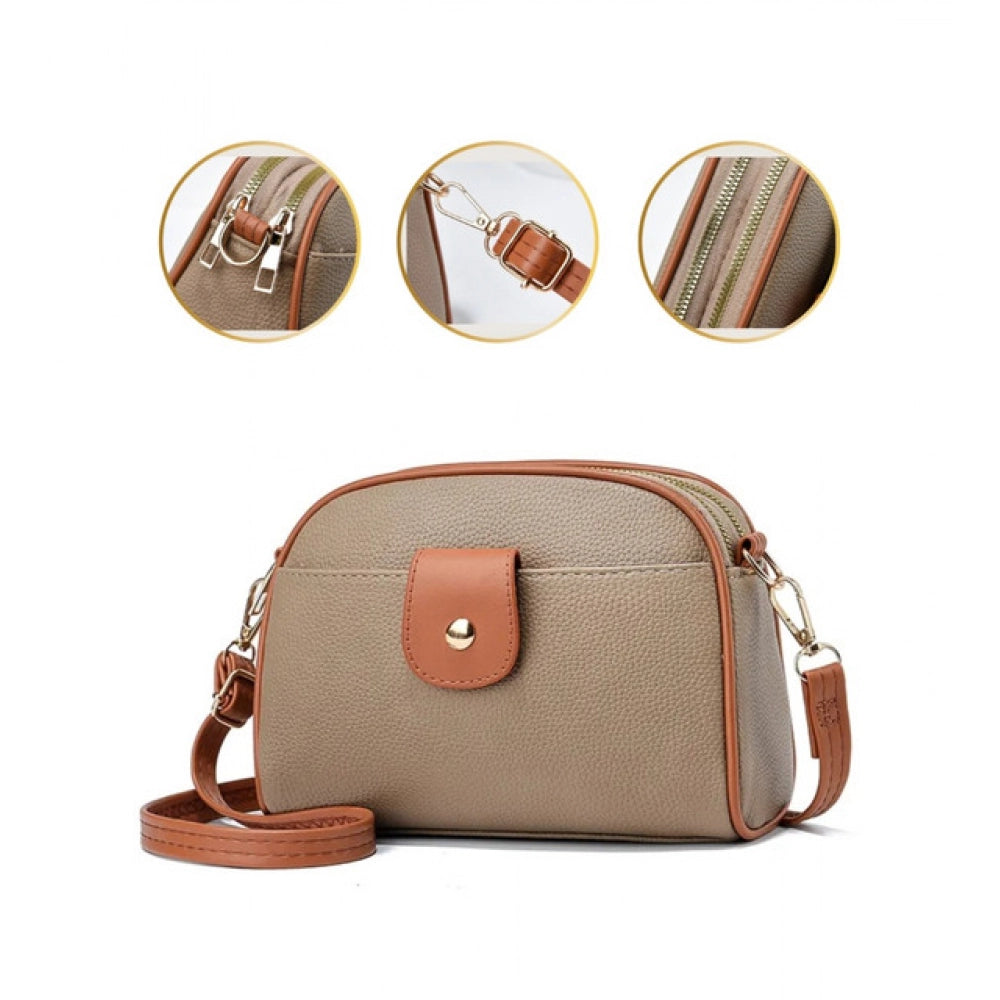 Amfyn Women's PU Leather Zipper Sling Bag (Khakhi)