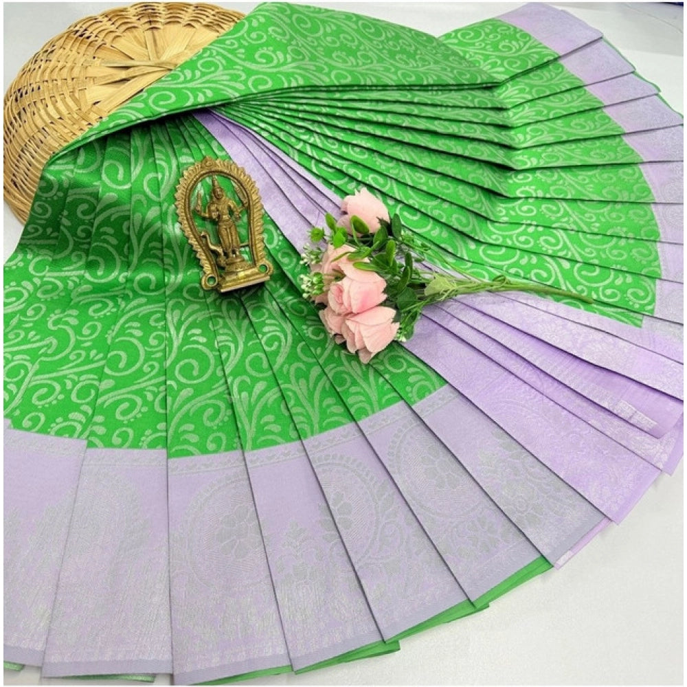 Amfyn Women's Soft Silk Printed Saree With Unstitched Blouse 5.5Mtr (Light Green)