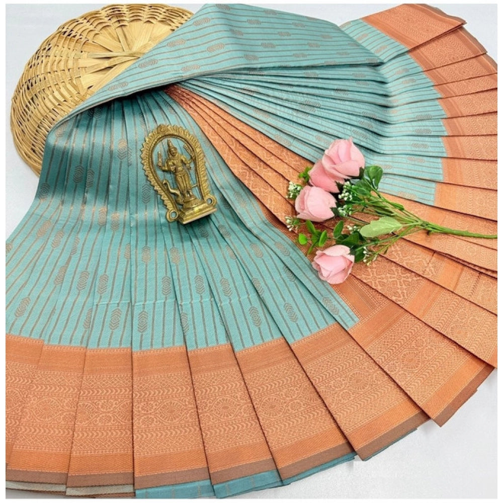 Amfyn Women's Soft Silk Printed Saree With Unstitched Blouse 5.5Mtr (Pista Green)