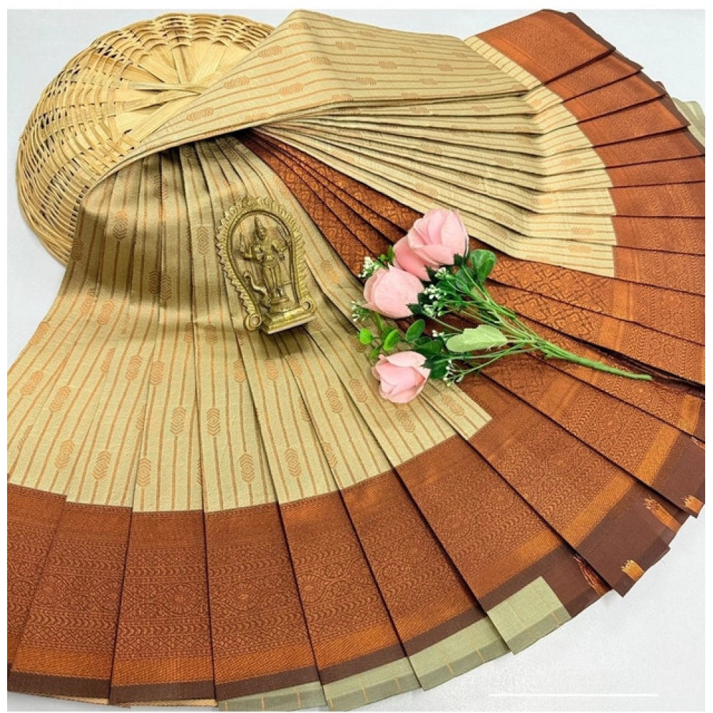 Amfyn Women's Soft Silk Printed Saree With Unstitched Blouse 5.5Mtr (Sandal Yellow)