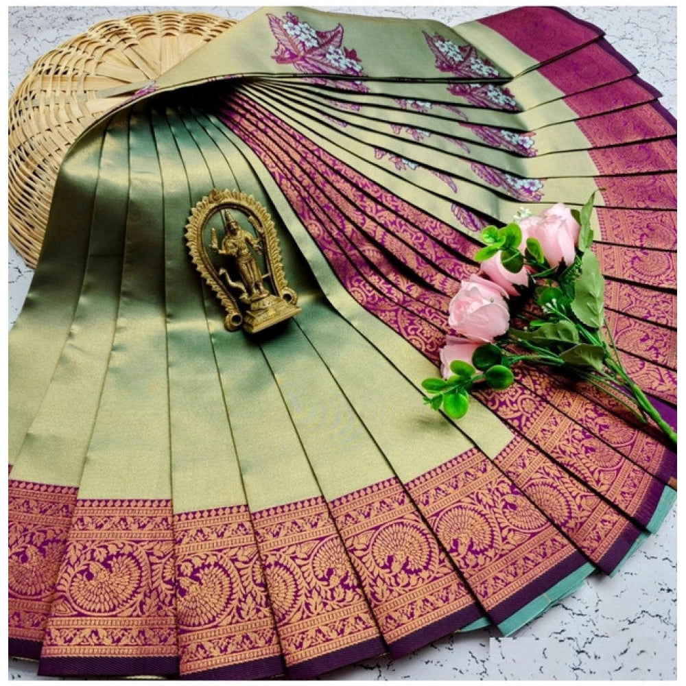 Amfyn Women's Soft Silk Printed Saree With Unstitched Blouse 5.5Mtr (
Pista Green)