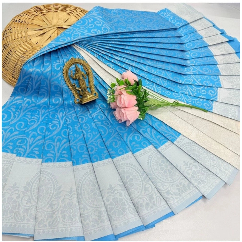Amfyn Women's Soft Silk Printed Saree With Unstitched Blouse 5.5Mtr (Sky Blue)