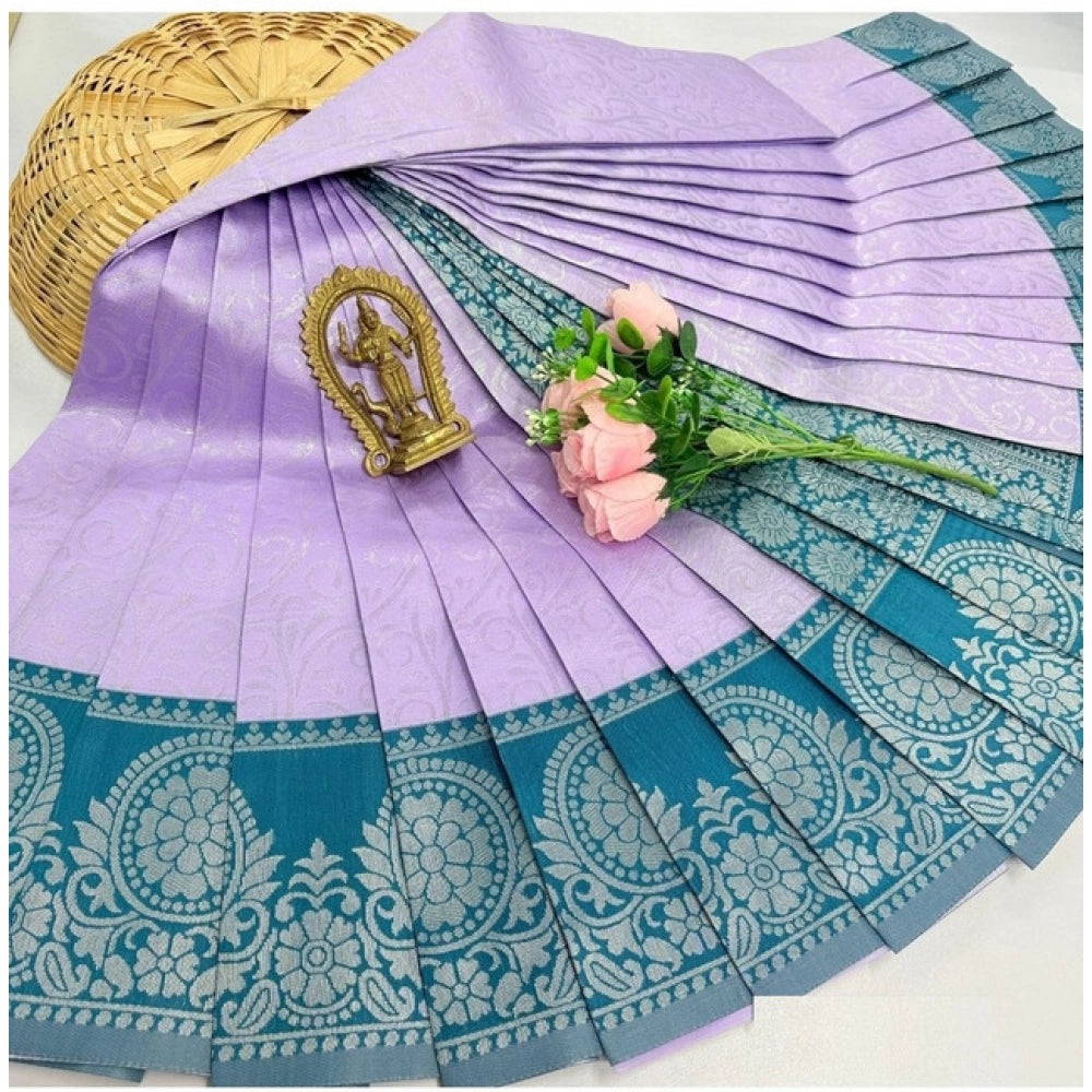 Amfyn Women's Soft Silk Printed Saree With Unstitched Blouse 5.5Mtr (Lavender)