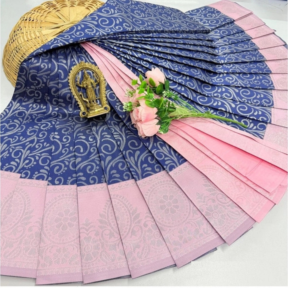 Amfyn Women's Soft Silk Printed Saree With Unstitched Blouse 5.5Mtr (Violet Blue)