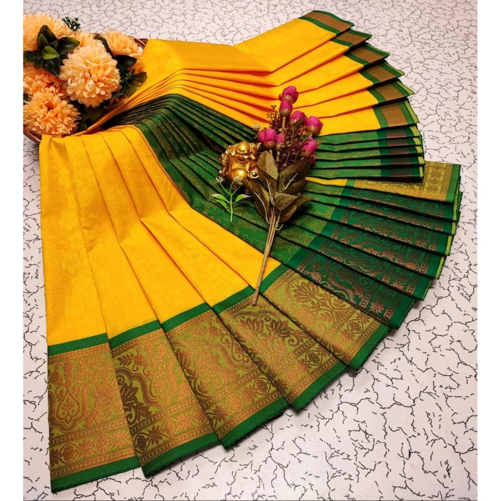 Amfyn Women's Soft Silk Printed Saree With Unstitched Blouse 5.5Mtr (Yellow)