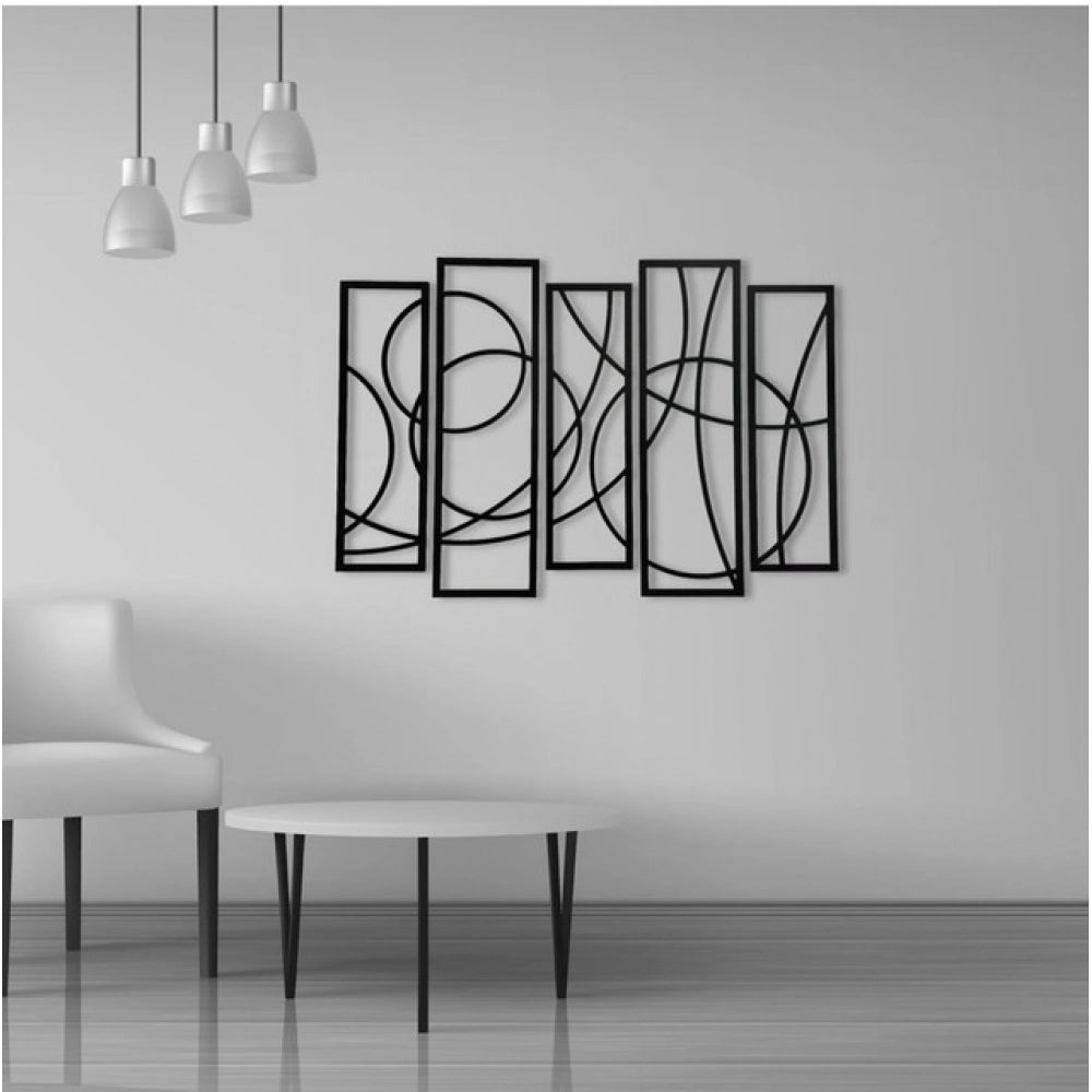 Amfyn Wooden 5-Piece Wall Art Panel Frame – Elegant Black Abstract Design