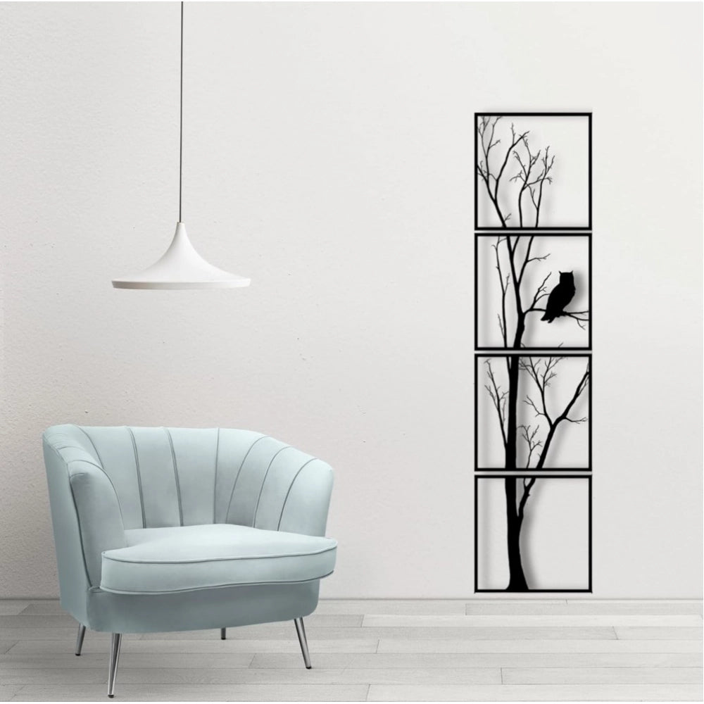 Amfyn 7 Decore Unique Vertical Tree Wall Art – 4 Piece Wooden Panel Set (Black)