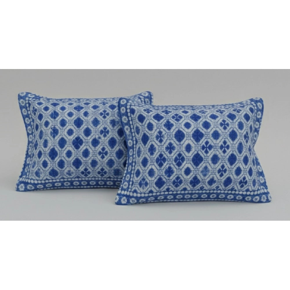 Amfyn Fleece Geometric Double Polar Warm Bedsheet with 2 Pillow Cover (Blue)