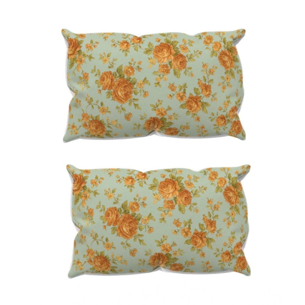 Amfyn Microfiber Floral Printed Double Bedsheet with 2 Pillow Covers (Beige)