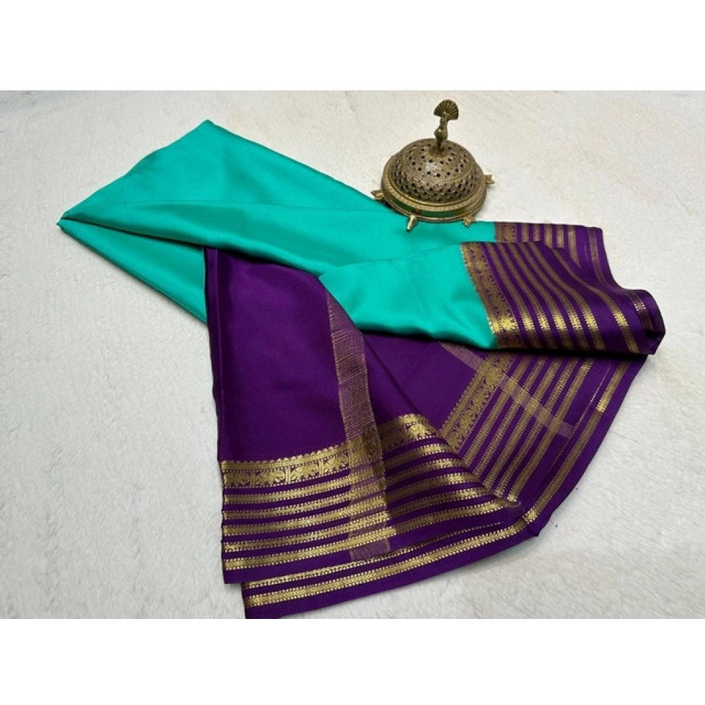 Amfyn Women's Crepe Chit Pallu Solid Saree With Unstitched Blouse 5.5Mtr (Sky Blue)