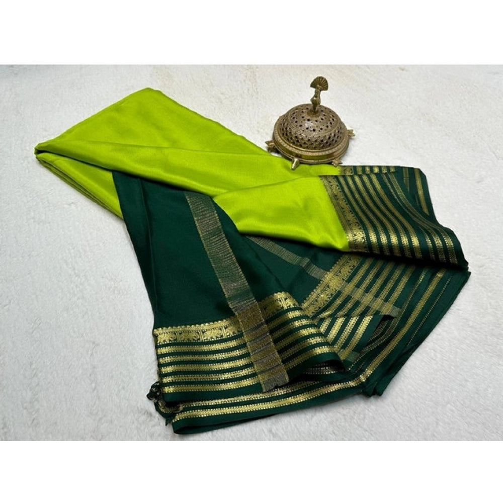 Amfyn Women's Crepe Chit Pallu Solid Saree With Unstitched Blouse 5.5Mtr (Green)