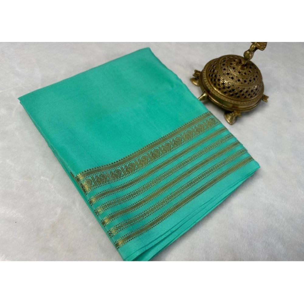Amfyn Women's Crepe Chit Pallu Solid Saree With Unstitched Blouse 5.5Mtr (Ramagreen)