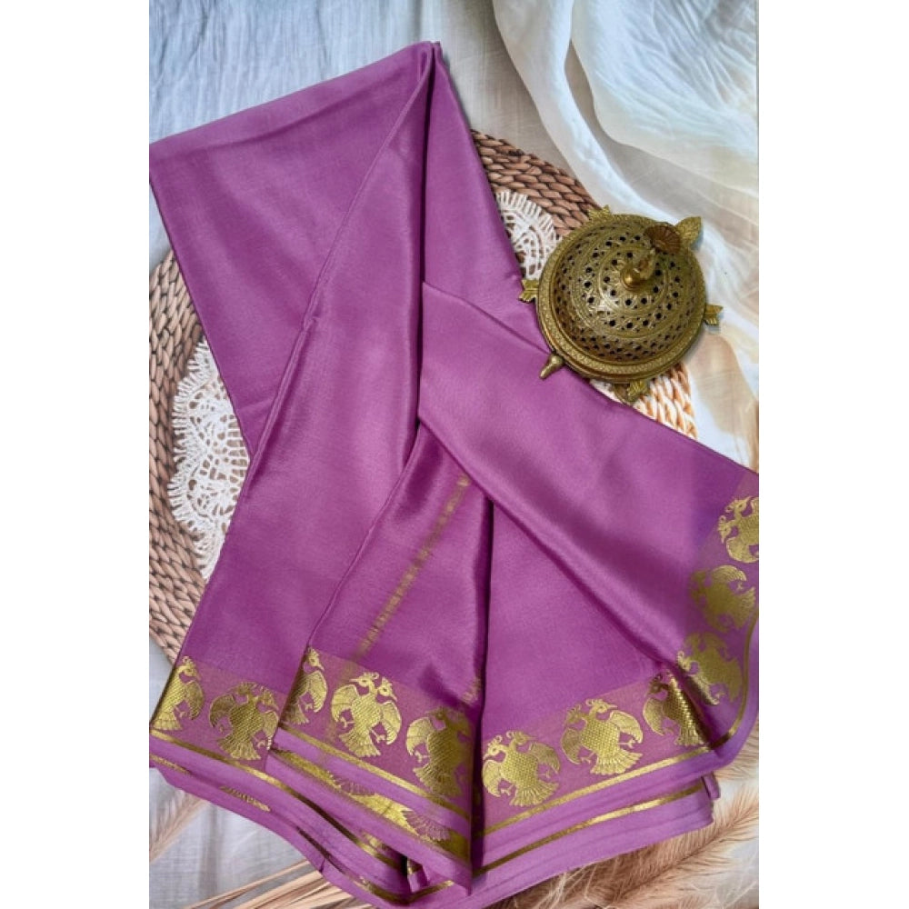 Amfyn Women's Crepe Chit Pallu Solid Saree With Unstitched Blouse 5.5Mtr (Pink)