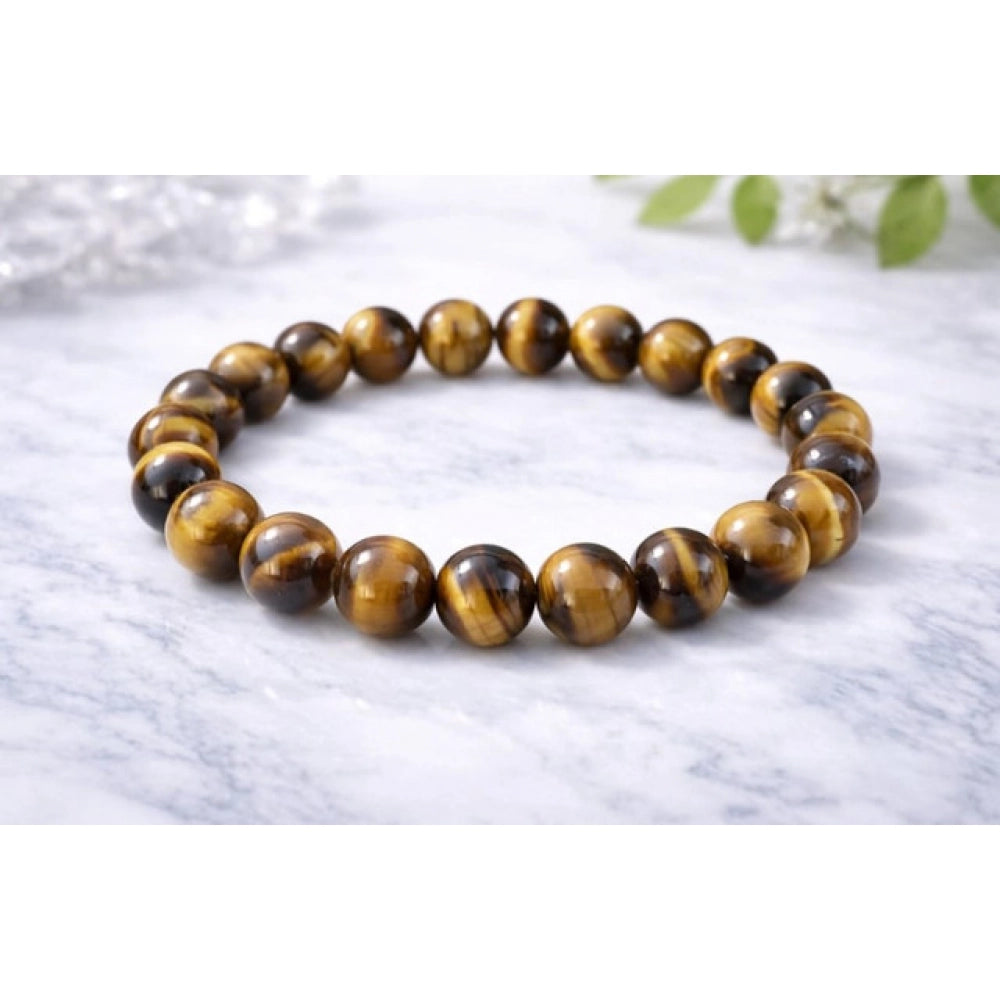 Amfyn Natural Crystal 8mm Tiger Eye Bracelet (Brown)