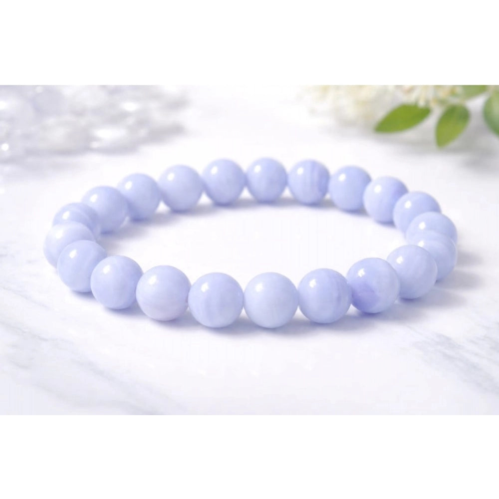 Amfyn Natural Crystal 8mm Bluelace Agate Bracelet (Light Blue)