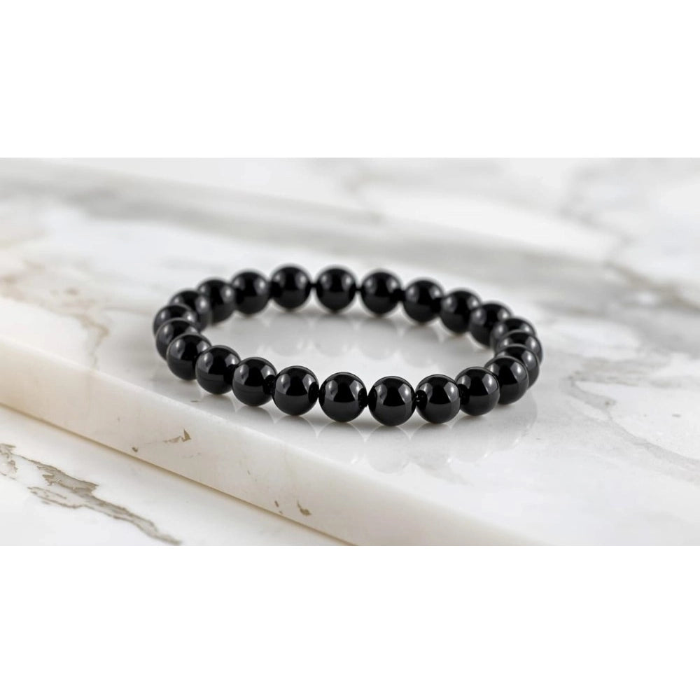Amfyn Natural Crystal 8mm Black Tourmaline Bracelet (Black)
