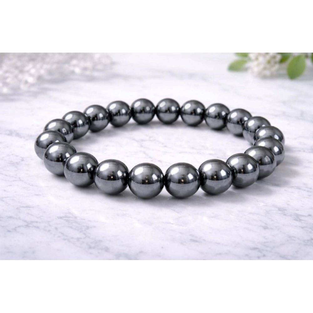 Amfyn Natural Crystal 8mm Hematite Bracelet (Grey)