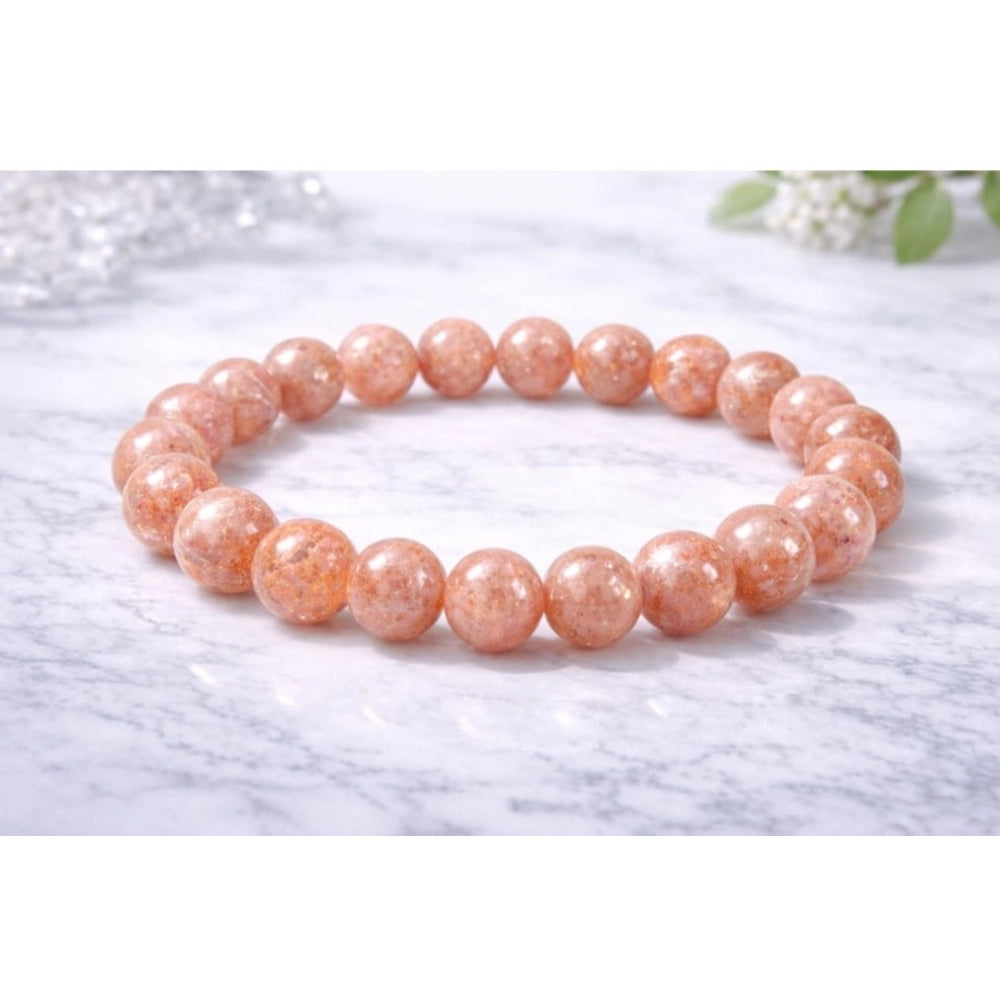 Amfyn Natural Crystal 8mm Sunstone Bracelet (Orange)