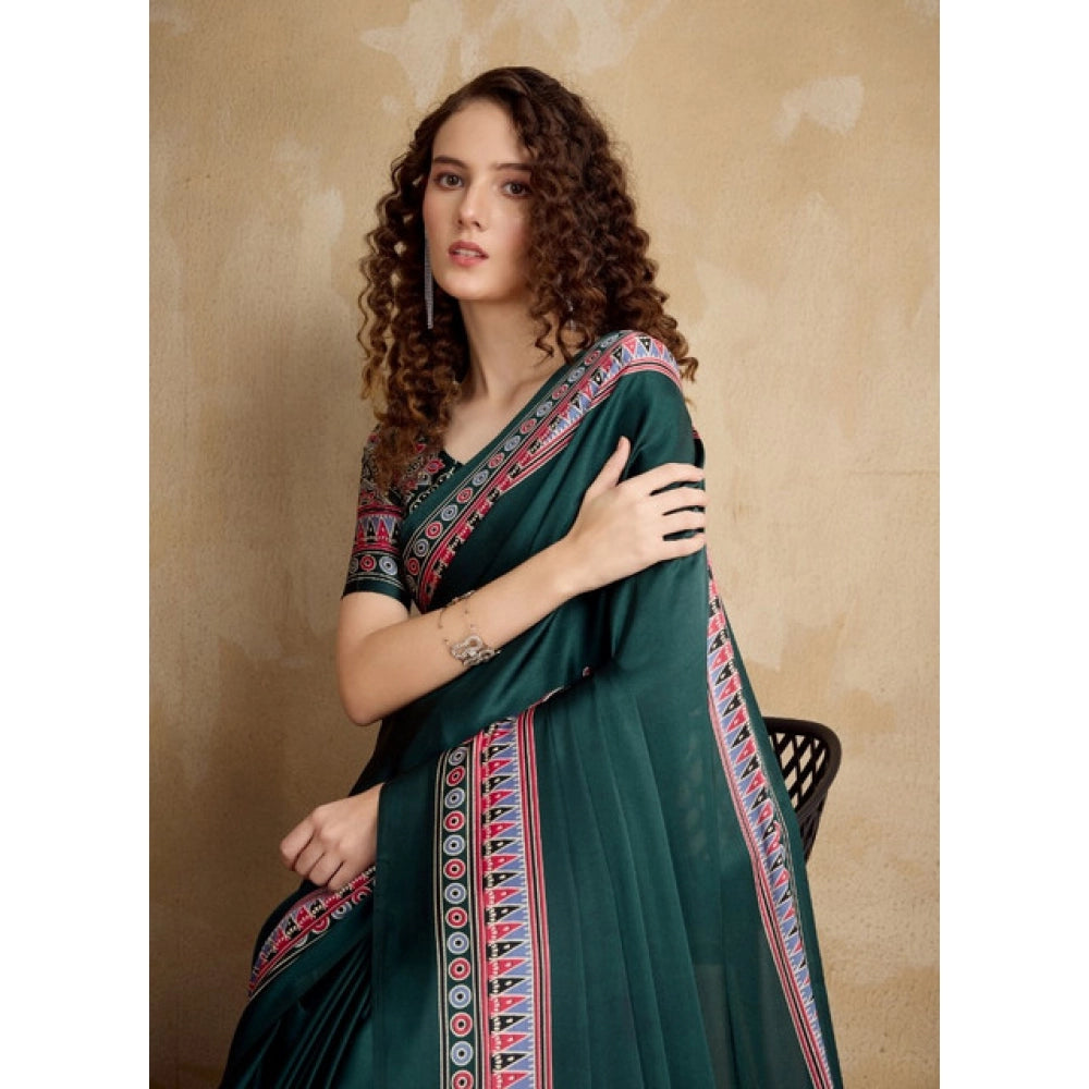 Amfyn Women's Satin Crepe Printed Saree With Unstitched Blouse 5.5Mtr (Green)