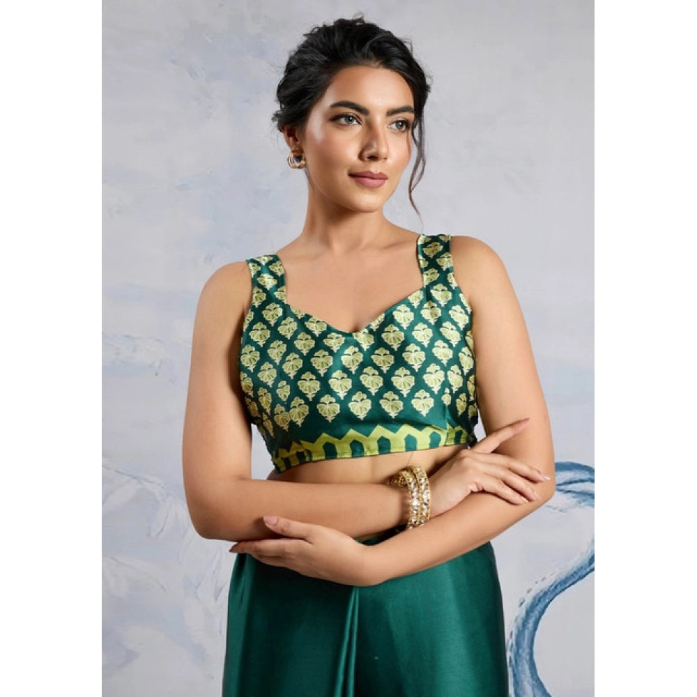 Amfyn Women's Satin Crepe Printed Saree With Unstitched Blouse 5.5Mtr (Green)
