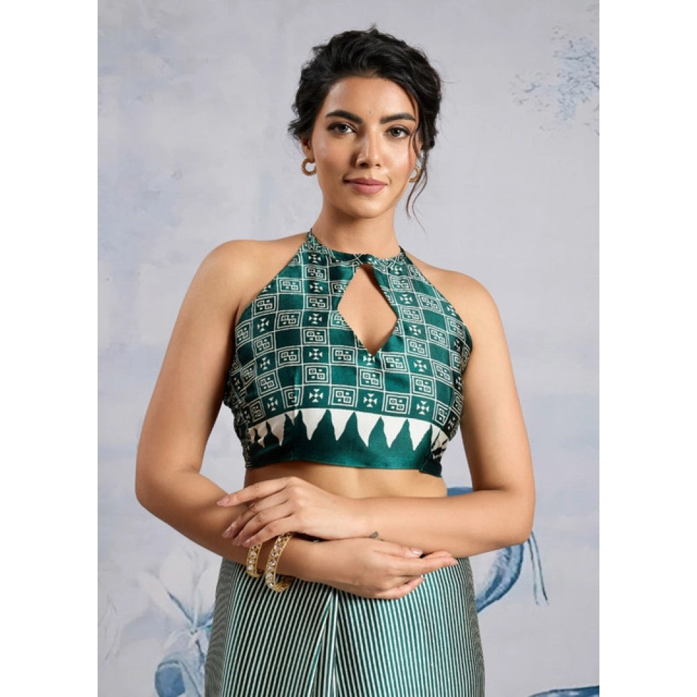 Amfyn Women's Satin Crepe Printed Saree With Unstitched Blouse 5.5Mtr (Green)